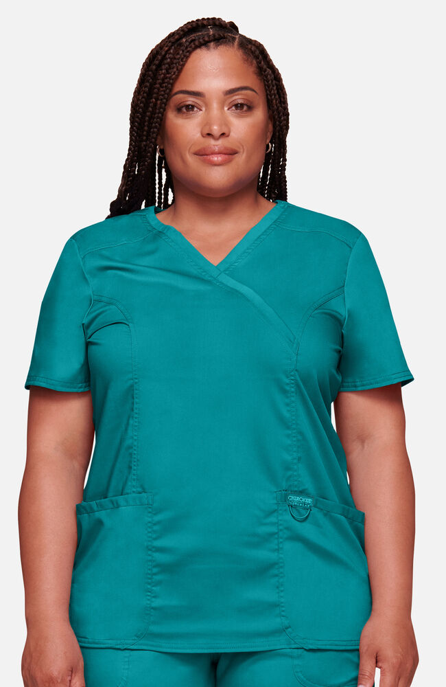 Women's Shaped 3-Pocket Mock Wrap Scrub Top | Cherokee – AllHeart
