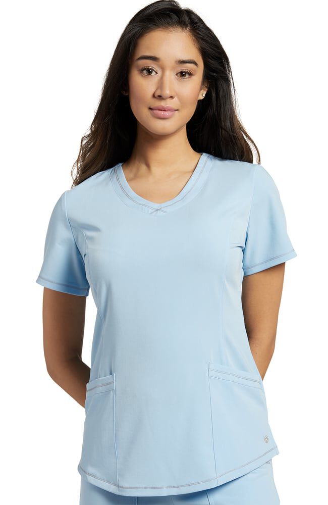 Marvella by White Cross Women's Round V-Neck Stitched Solid Scrub Top | All