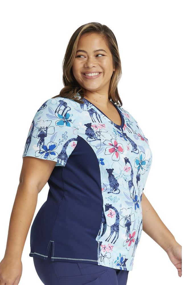 Clearance iflex by Cherokee Women's Knit Panel Soft Safari Print Scrub Top